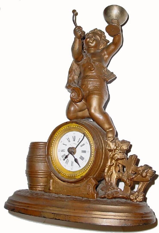 C.1890, French, Automaton figural alarm clock, spelter case in good original condition. — Antique Clocks Price Guide