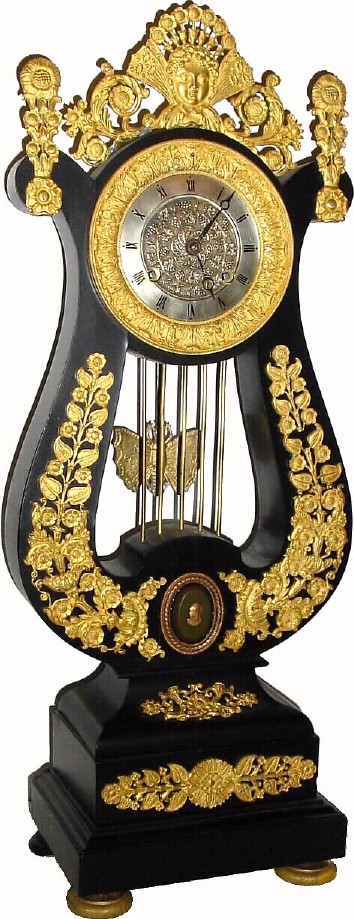 C.1825, French, Lyre Form mantel clock — Antique Clocks Price Guide