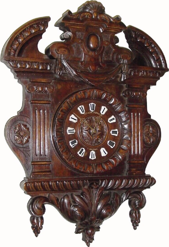 C.1890, French, Carved Walnut Cartel clock in good original condition. — Antique Clocks Price Guide