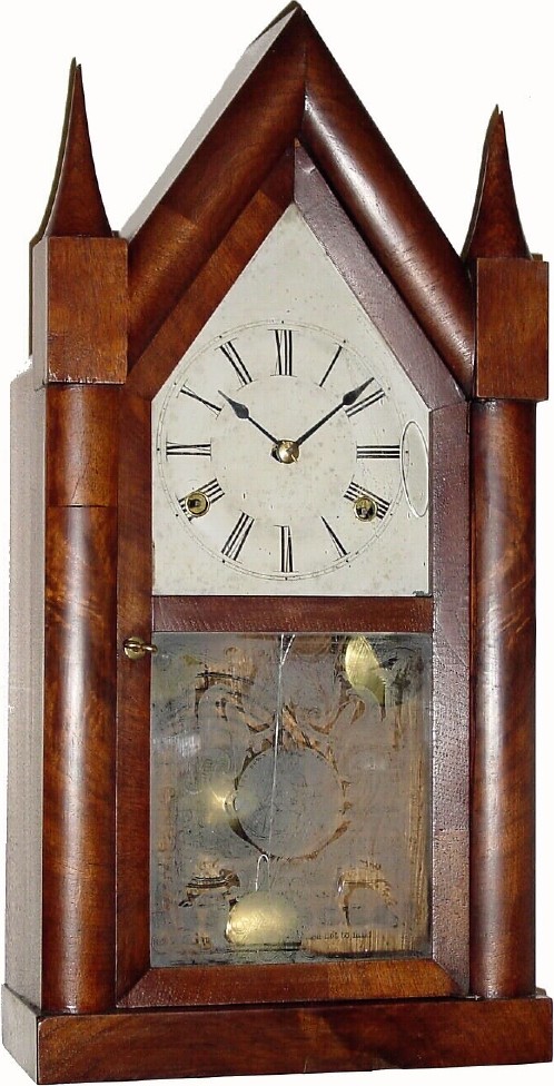 C.1848, Smith and Goodrich, Bristol, Conn., 30-hour time/strike mahogany steeple clock, in very good condition. — Antique Clocks Price Guide