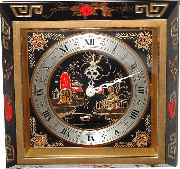 C.1972, Chelsea Clock Co., "The Chinese Lacquer" 8-day desk timepiece, — Antique Clocks Price Guide