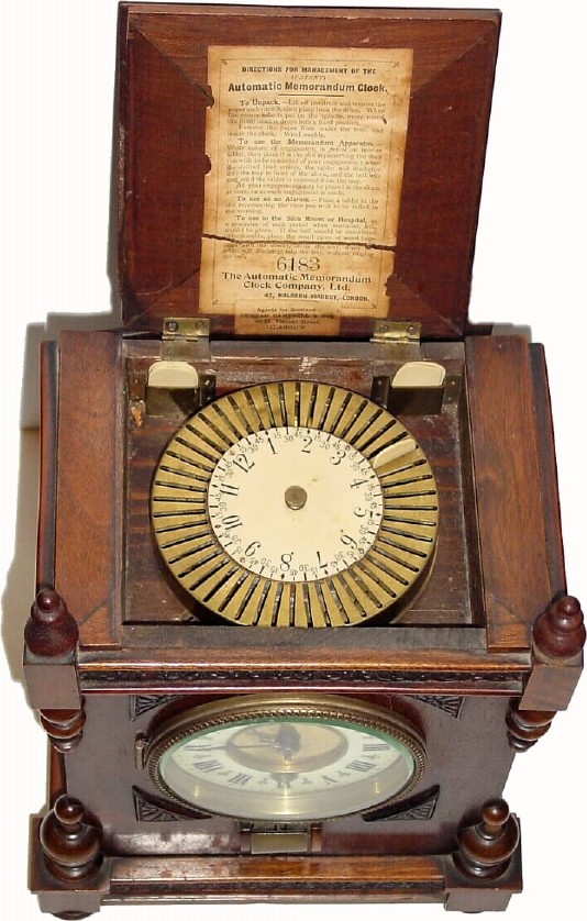 C.1910, English, Automatic Memorandum Clock, by the Automatic Memorandum Clock Co., 42 Holborn Viaduct, London, in generally fair to good condition. — Antique Clocks Price Guide