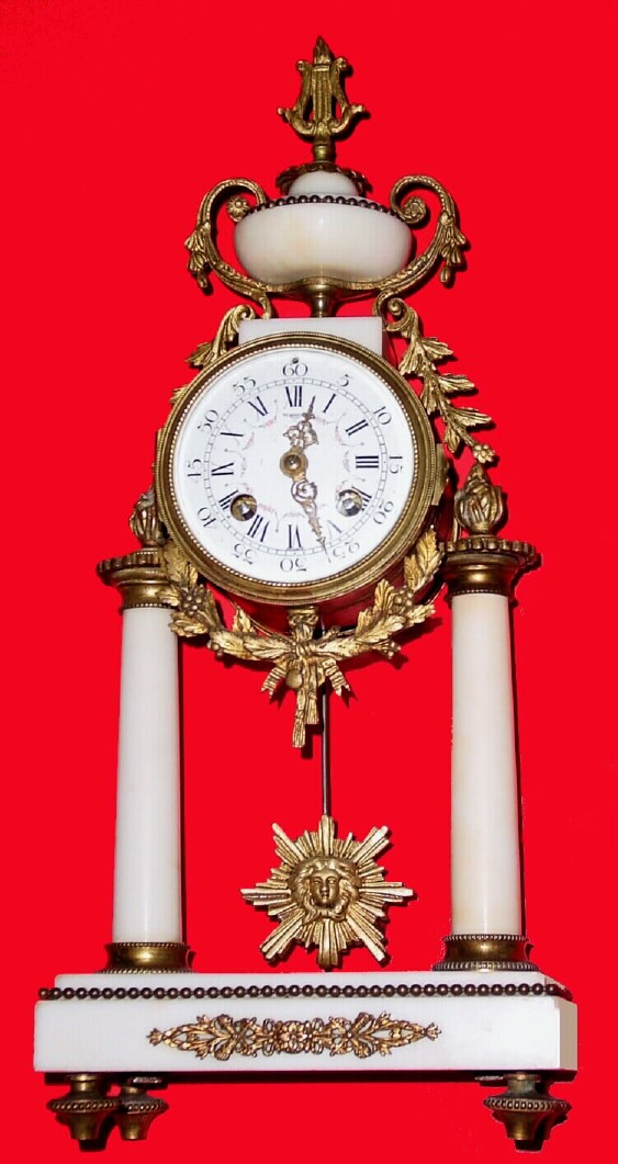 C.1885, French, Vincenti, White marble and bronze portico clock. — Antique Clocks Price Guide