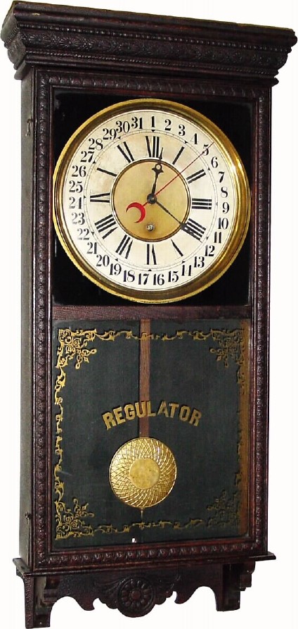 C.1908, Session Clock Co., "Regulator E" 8-day time and calendar store regulator, in good original condition. — Antique Clocks Price Guide