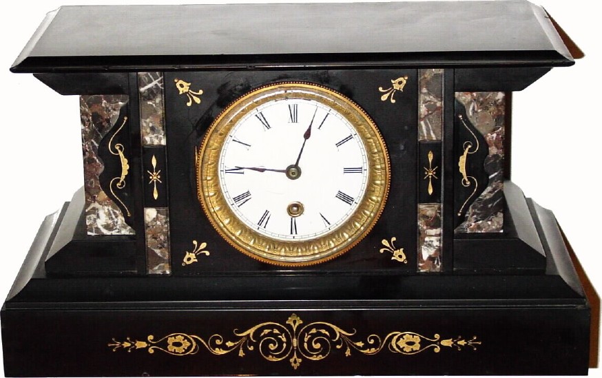 C.1890, Boston Clock Co., 8-day tandem wind time/strike lever movement marble shelf clock, in fair as-found condition. — Antique Clocks Price Guide