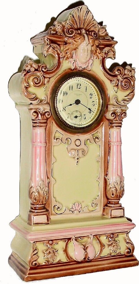 C.1904, New Haven Clock Co., 30-hour Majolica cased timepiece, — Antique Clocks Price Guide