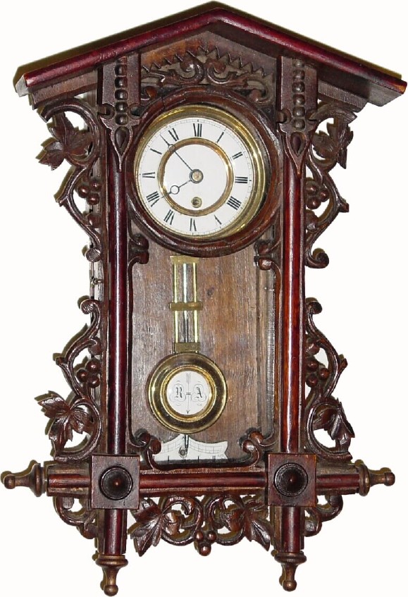 C.1890, German, Mini Black Forest "R-A" regulator in a carved case in the same themes as a cuckoo of that era. — Antique Clocks Price Guide