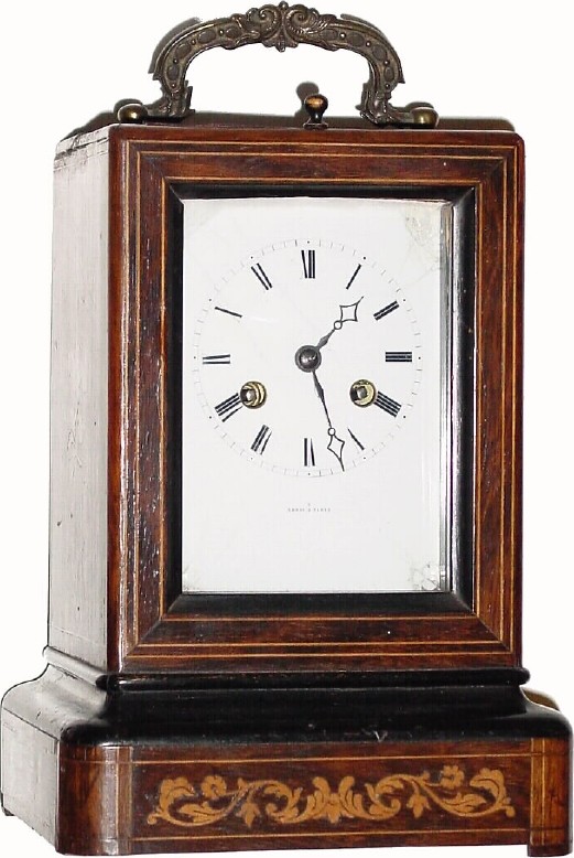 C.1840, French, LeRoy, Paris, small rosewood with inlay mantel clock with silk thread suspension, as-found needing attention. — Antique Clocks Price Guide