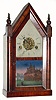 C.1870, New Haven Clock Co., 30-hour time/strike/alarm rosewood miniature steeple clock.