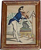 C.1860, German Automaton "Man Playing Fiddle", a good early shadow box, the lithographed scene hand colored (versus chrome-litho.), in very good original condition