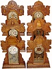 Set of 6: C.1910, E. Ingraham Clock Co., "National Line" 8-day time/strike oak shelf clocks.
