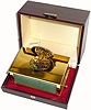 C.1975, Swiss, Reuge Music Co, St. Croix,singing bird box in a polished jade and gold plated case, in original leather covered presentation box.