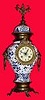 C.1895, French, Blue and White Porcelain Urn with cast bronze ornaments, the clock movement in the belly of the urn, and in very good original condition, running.