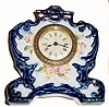 C.1904, Ansonia Clock Co., "Catbird" 30-hour porcelain timepiece in cobalt blue and in excellent original condition.