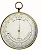 C.1900, European Aneroid Barometer-Altimeter with thermometer in a portable brass canister case with loop for hanging.