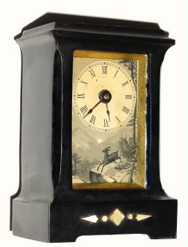 C.1880, Yale Clock Co., New Haven, Conn, miniature cast iron 1-day timepiece with MOP inlay in the base and in good original condition. — Antique Clocks Price Guide