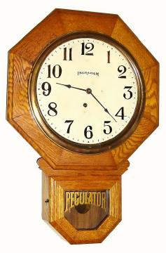 C.1934, E. Ingraham and Co., "Bristol" 8-day short drop, schoolhouse timepiece. — Antique Clocks Price Guide
