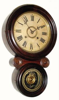 C.1880, E. Ingraham Clock Co., "Ionic" 8-day time and strike wall clock in excellent original condition. — Antique Clocks Price Guide