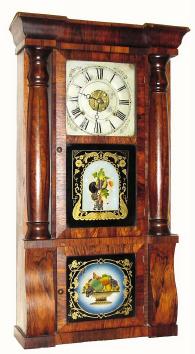 C.1868, Seth Thomas Clock Co., 8-day Time/Strike/Alarm column and cornice shelf clock. — Antique Clocks Price Guide