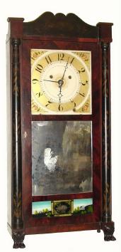 C.1829, Silas Hoadley, Plymouth, Conn., 30-hour time/strike/alarm wood movement half column and splat shelf clock. — Antique Clocks Price Guide