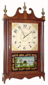 C.1828, Ephriam Downs, Bristol, Conn., 30-hour time and strike wood movement pillar and scroll shelf clock. — Antique Clocks Price Guide