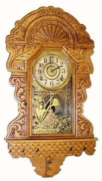 C.1908, Sessions Clock Co., 8-day time/strike/alarm hanging gingerbread clock. — Antique Clocks Price Guide