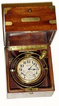 C.1907, Waltham Watch Co., 8-day 15-jewel deck watch, in a well made mahogany case with gimbals, and in excellent original condition. — Antique Clocks Price Guide