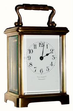 C.1920, French, for Tilden Thurber, Providence, brass carriage timepiece in an "Obis" case. — Antique Clocks Price Guide