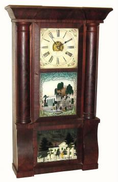 C.1850, Birge, Peck and Co., 8-day time and strike, 2-wt, column and cornice shelf clock. — Antique Clocks Price Guide