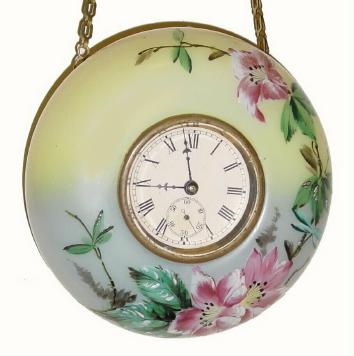 C.1889, E.N. Welch Mfg. Co., The Chatelaine, 30-hour porcelain hanging timepiece. — Antique Clocks Price Guide