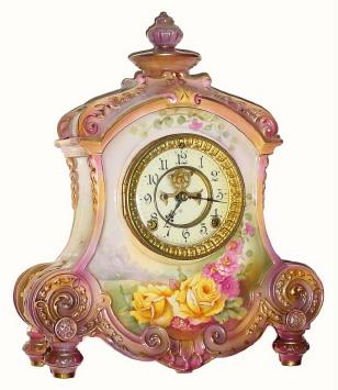 C.1914, Ansonia Clock Co., "La Flandre" Royal Bonn, porcelain clock in excellent original condition. — Antique Clocks Price Guide