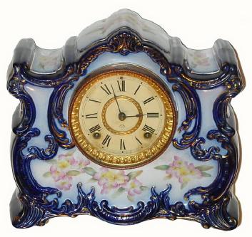 C.1900, Ansonia Clock Co., "Ossipee" 8-day time and strike porcelain clock, in excellent original condition. — Antique Clocks Price Guide