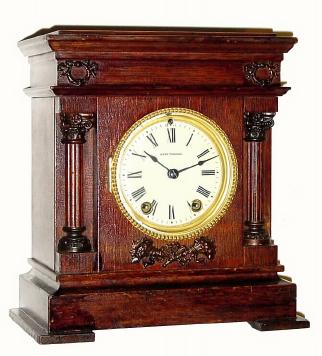 C.1900, Seth Thomas Clock Co., "Cordova" 8-day time and strike oak mantel clock in very good original condition. — Antique Clocks Price Guide
