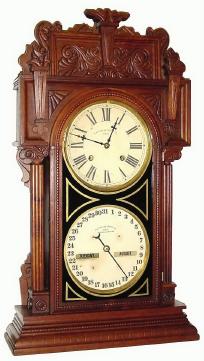 C.1912, Waterbury Clock Co., "Calendar No. 43", 8-day time and strike calendar clock, with perpetual lower mechanism. — Antique Clocks Price Guide
