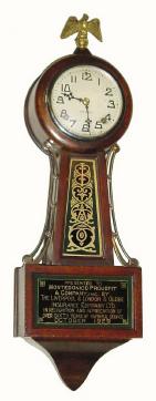 C.1929 (dated), New Haven Clock Co., Winetka, 8-day time/strike banjo clock, special presentation, in very good condition. — Antique Clocks Price Guide