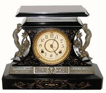 C.1904, Ansonia Clock Co., Rosalind, 8-day time/strike enameled iron mantel clock. — Antique Clocks Price Guide