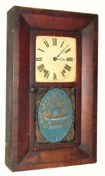 C.1840, Hotchkiss and Fields, Burlington, Conn., 30-hour time and strike wood movement bevel case shelf clock in good original condition. — Antique Clocks Price Guide