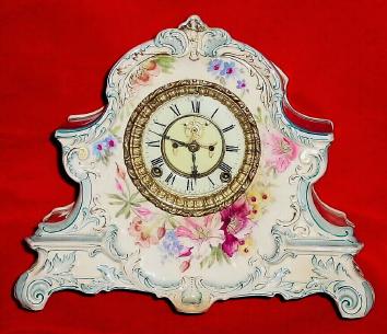 C.1904, Ansonia Clock Co., "La Nord" 8-day time/strike Royal Bonn, porcelain clock. — Antique Clocks Price Guide