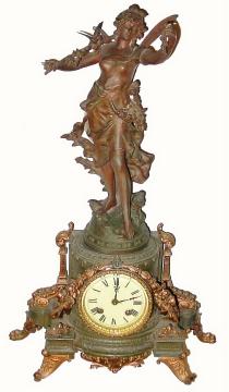 C.1904, Ansonia Clock Co., BACCHANTE, cast figural clock in generally fair condition. — Antique Clocks Price Guide