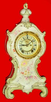 C.1895, Ansonia Clock Co., 8-day time and strike porcelain clock in excellent original condition. — Antique Clocks Price Guide