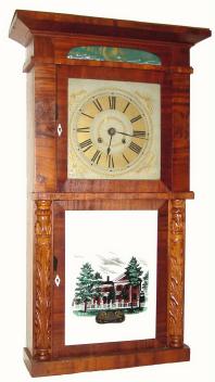 C.1835, Marshal and Adams, Seneca Falls, N.Y., 8-day time and strike, carved column with cornice, double deck shelf clock, with restoration. — Antique Clocks Price Guide