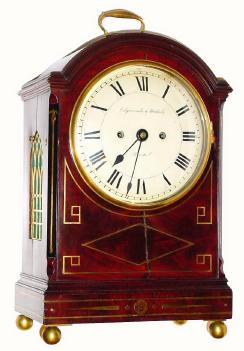 C.1820, English, Edgecumbe and Nichols, Bristol, 8-day time and strike mahogany with brass inlay Regency bracket clock. — Antique Clocks Price Guide