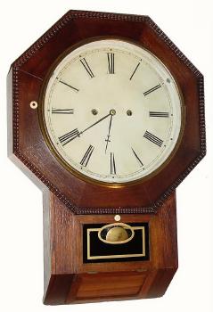 C.1855, Atkins, Whiting and Co., 30-day wagon spring, ripple molded drop octagon timepiece, in very good condition. — Antique Clocks Price Guide
