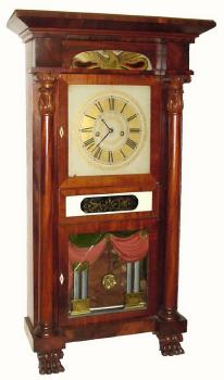 C.1833, Marshal and Adams, Seneca Falls, N.Y., 8-day time and strike, full column and cornice, mahogany shelf clock. — Antique Clocks Price Guide