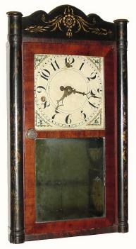 C.1835, Silas Hoadley, Plymouth, Conn., 30-hour, miniature column and splat "timepiece" with alarm. — Antique Clocks Price Guide