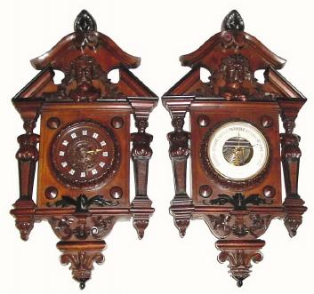 C.1890, French, Clock and Barometer Wall set, in the nicest carved walnut cases we have seen. — Antique Clocks Price Guide