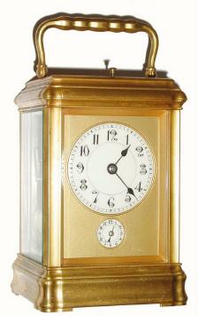 C.1890, French Brass Cased Carriage clock, Grand Sonnerie and alarm, Gilt Gorge Case and in very good condition. — Antique Clocks Price Guide