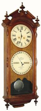 C.1878, Ithaca Calendar Clock Co., "No. 2 Bank", weigHeight driven, 8-day double dial perpetual calendar in walnut. — Antique Clocks Price Guide