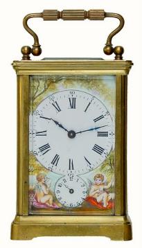 C.1900, French carriage clock with painted porcelain panels. — Antique Clocks Price Guide
