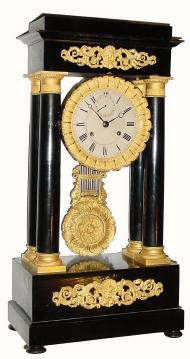 C.1880, French, Empire style, 4-pillar mantel clock. — Antique Clocks Price Guide